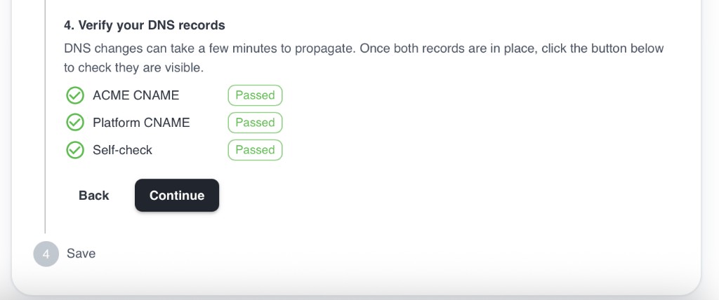 Configure domain, DNS verification passed