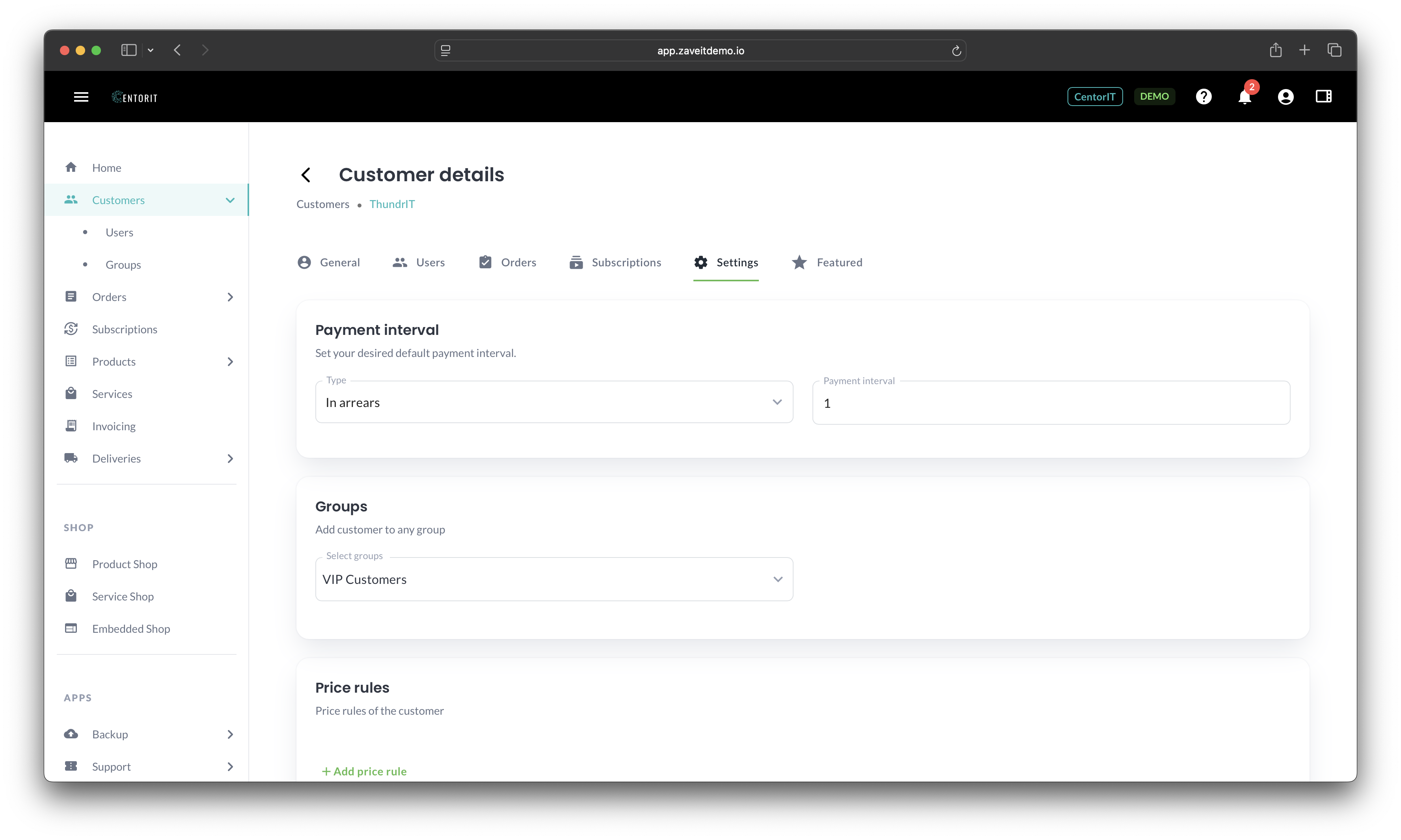 Customer card – group membership
