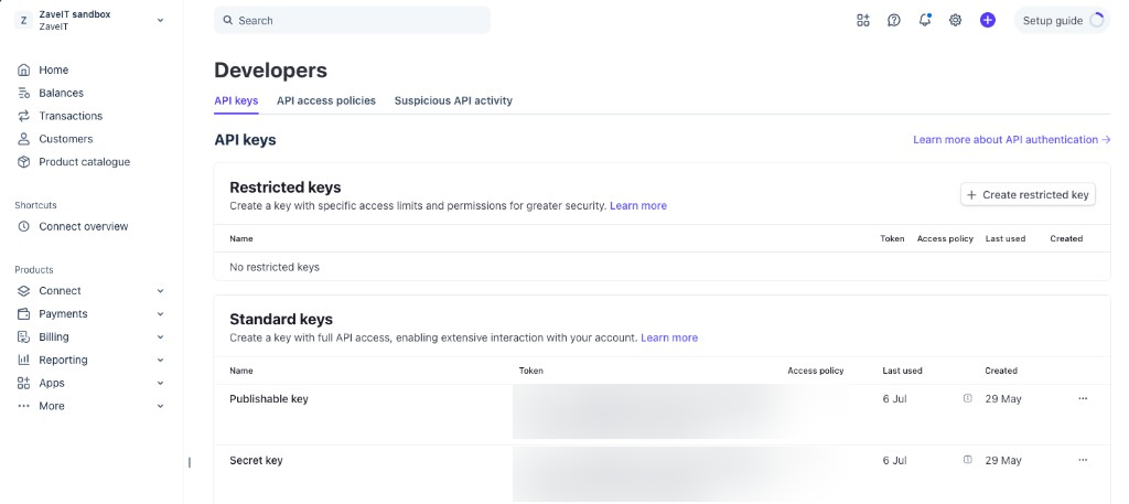 Stripe API keys