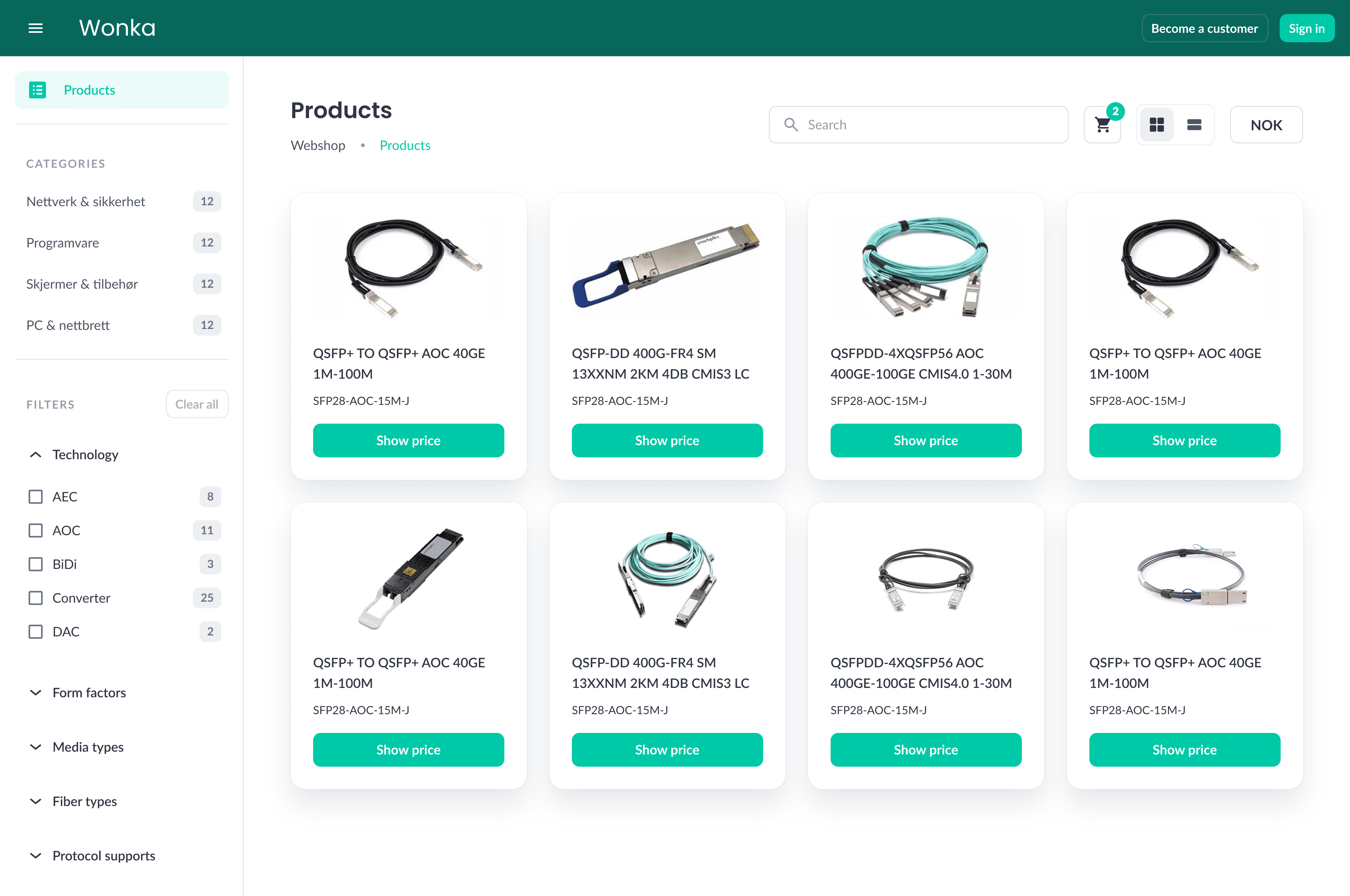 WebShop product list with manufacturer images